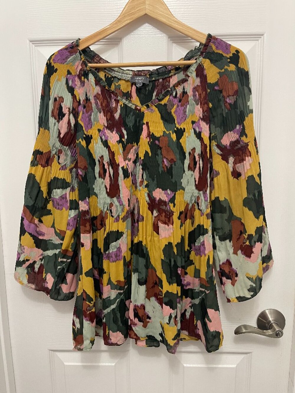 Ninety Clothing Co. Floral Pleated Boho Blouse, Size L